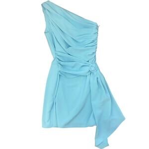 Amanda Uprichard Light Blue One Shoulder Goddess Mini Dress Sz XS